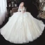 Style Victorien Ivoire Transparentes La Mariée Robe De Mariée 2020 V-Cou Robe Boule Gonflée 1/2 Manches Dos Nu Appliques En Dentelle Perlage Cathedral Train Volants