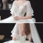 Style Victorien Ivoire Transparentes La Mariée Robe De Mariée 2020 V-Cou Robe Boule Gonflée 1/2 Manches Dos Nu Appliques En Dentelle Perlage Cathedral Train Volants