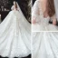Style Victorien Ivoire Transparentes La Mariée Robe De Mariée 2020 V-Cou Robe Boule Gonflée 1/2 Manches Dos Nu Appliques En Dentelle Perlage Cathedral Train Volants