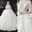 Style Victorien Ivoire Transparentes La Mariée Robe De Mariée 2020 V-Cou Robe Boule Gonflée 1/2 Manches Dos Nu Appliques En Dentelle Perlage Cathedral Train Volants