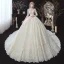 Classic Champagne See-through Bridal Wedding Dresses 2020 Ball Gown Scoop Neck 3/4 Sleeve Backless Appliques Lace Beading Cathedral Train Ruffle