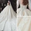 Classic Champagne See-through Bridal Wedding Dresses 2020 Ball Gown Scoop Neck 3/4 Sleeve Backless Appliques Lace Beading Cathedral Train Ruffle