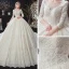 Classic Champagne See-through Bridal Wedding Dresses 2020 Ball Gown Scoop Neck 3/4 Sleeve Backless Appliques Lace Beading Cathedral Train Ruffle