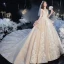 Romantisch Champagne Bruids Trouwjurken 2020 Baljurk Doorzichtige Diepe v-hals 1/2 Mouwen Ruglooze Bloem Appliques Kant Kralen Royal Train Ruche