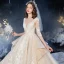 Romantisch Champagne Bruids Trouwjurken 2020 Baljurk Doorzichtige Diepe v-hals 1/2 Mouwen Ruglooze Bloem Appliques Kant Kralen Royal Train Ruche