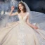 Romantisch Champagne Bruids Trouwjurken 2020 Baljurk Doorzichtige Diepe v-hals 1/2 Mouwen Ruglooze Bloem Appliques Kant Kralen Royal Train Ruche