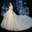 Chic / Beautiful Champagne Bridal Wedding Dresses 2020 A-Line / Princess Off-The-Shoulder Short Sleeve Backless Glitter Tulle Beading Tassel Royal Train Ruffle