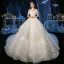 Chic / Beautiful Champagne Bridal Wedding Dresses 2020 A-Line / Princess Off-The-Shoulder Short Sleeve Backless Glitter Tulle Beading Tassel Royal Train Ruffle