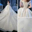 Chic / Beautiful Champagne Bridal Wedding Dresses 2020 A-Line / Princess Off-The-Shoulder Short Sleeve Backless Glitter Tulle Beading Tassel Royal Train Ruffle