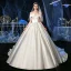 Modest / Simple Ivory Satin Bridal Wedding Dresses 2020 Ball Gown Off-The-Shoulder Short Sleeve Backless Chapel Train Ruffle