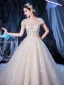 Illusion Ivoire Transparentes La Mariée Robe De Mariée 2020 Princesse Encolure Dégagée Manches Courtes Dos Nu Glitter Tulle Appliques Fleur Perlage Cathedral Train Volants