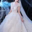 Illusion Ivoire Transparentes La Mariée Robe De Mariée 2020 Princesse Encolure Dégagée Manches Courtes Dos Nu Glitter Tulle Appliques Fleur Perlage Cathedral Train Volants