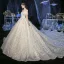 Sparkly Champagne Bridal Wedding Dresses 2020 Ball Gown Off-The-Shoulder Short Sleeve Backless Appliques Flower Sequins Beading Cathedral Train Ruffle