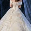 Sparkly Champagne Bridal Wedding Dresses 2020 Ball Gown Off-The-Shoulder Short Sleeve Backless Appliques Flower Sequins Beading Cathedral Train Ruffle