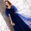 Abordable Bleu Marine Robe De Soirée 2019 Princesse V-Cou Manches Courtes Glitter Paillettes Ceinture Longue Dos Nu Robe De Ceremonie
