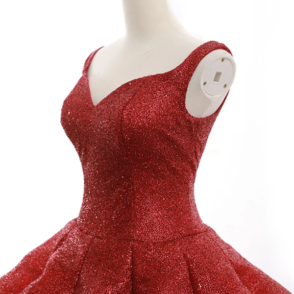Glitzernden Rot Pailletten Tanzen Ballkleider 2023 Ballkleid Schultern Ärmellos Lange Rüschen Rückenfreies Festliche Kleider