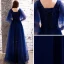 Abordable Bleu Marine Robe De Soirée 2019 Princesse V-Cou Manches Courtes Glitter Paillettes Ceinture Longue Dos Nu Robe De Ceremonie