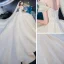 Luxe Champagne Bruids Trouwjurken 2020 Baljurk Uit De Schouder Korte Mouwen Ruglooze Glans Tule Kralen Cathedral Train Ruche