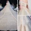 Mooie / Prachtige Champagne Bruids Trouwjurken 2020 Baljurk Uit De Schouder Korte Mouwen Ruglooze Glans Tule Appliques Kant Kralen Cathedral Train Ruche