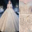 Mooie / Prachtige Champagne Bruids Trouwjurken 2020 Baljurk Uit De Schouder Korte Mouwen Ruglooze Glans Tule Appliques Kant Kralen Cathedral Train Ruche