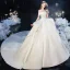 Modest / Simple Ivory Satin Bridal Wedding Dresses 2020 Ball Gown Off-The-Shoulder Short Sleeve Backless Cathedral Train Ruffle