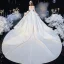 Modest / Simple Ivory Satin Bridal Wedding Dresses 2020 Ball Gown Off-The-Shoulder Short Sleeve Backless Cathedral Train Ruffle