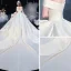 Modest / Simple Ivory Satin Bridal Wedding Dresses 2020 Ball Gown Off-The-Shoulder Short Sleeve Backless Cathedral Train Ruffle