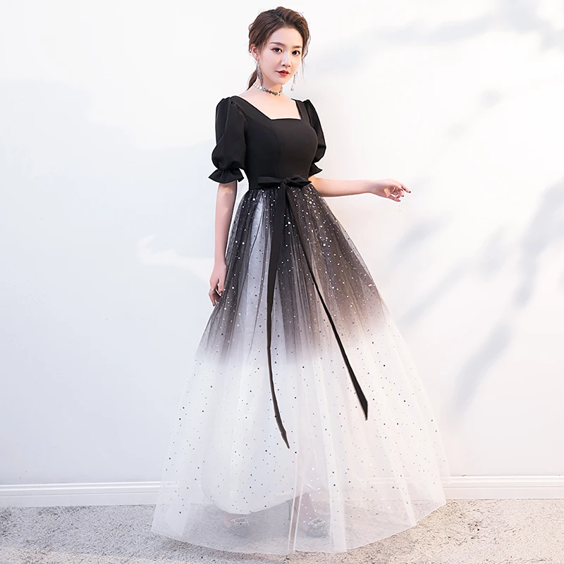blue dress for baby girl Mermaid Black and White Off Shoulder Long Prom Dress US4 / Black/White main image 0