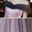 Elegant Candy Pink Evening Dresses  2020 A-Line / Princess Off-The-Shoulder Short Sleeve Glitter Tulle Appliques Flower Beading Floor-Length / Long Ruffle Backless Formal Dresses