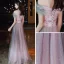 Elegant Candy Pink Evening Dresses  2020 A-Line / Princess Off-The-Shoulder Short Sleeve Glitter Tulle Appliques Flower Beading Floor-Length / Long Ruffle Backless Formal Dresses