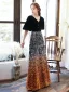 Chic / Belle Noire Dégradé De Couleur Orange Paillettes Robe De Soirée 2020 Princesse V-Cou Gonflée 1/2 Manches Longue Dos Nu Robe De Ceremonie