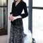 Chic / Beautiful Black Velour Winter Evening Dresses  2020 A-Line / Princess V-Neck 3/4 Sleeve Sash Sequins Floor-Length / Long Formal Dresses