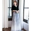 Classic Black Gradient-Color White Evening Dresses  2020 Princess V-Neck Puffy 1/2 Sleeves Glitter Printing Flower Floor-Length / Long Ruffle Backless Formal Dresses