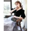 Classic Black Gradient-Color White Evening Dresses  2020 Princess V-Neck Puffy 1/2 Sleeves Glitter Printing Flower Floor-Length / Long Ruffle Backless Formal Dresses