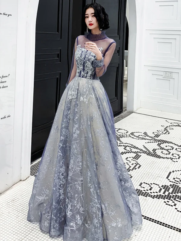 best long formal dresses Black Off the Shoulder Long Sleeves Best Prom Dresses Sequin Evening D –  Hoprom main image 0