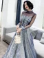 Best Purple Evening Dresses  2020 A-Line / Princess High Neck Puffy Long Sleeve Glitter Appliques Lace Beading Floor-Length / Long Ruffle Backless Formal Dresses