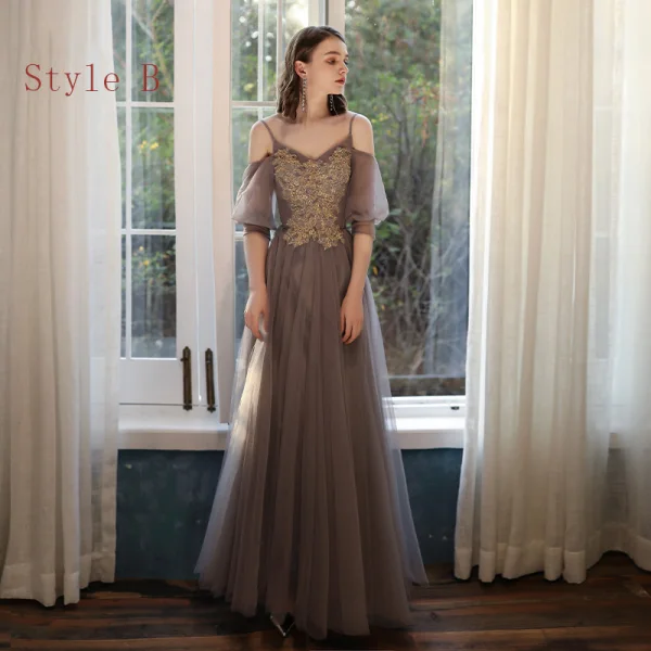 Affordable Brown Bridesmaid Dresses 2020 A-Line Princess Beading Floor-Length Long Party