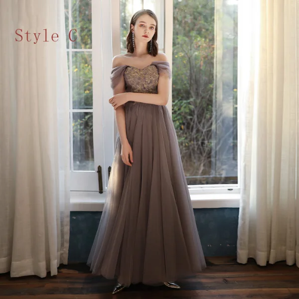 Affordable Brown Bridesmaid Dresses 2020 A-Line Princess Beading Floor-Length Long Party Affordable Brown Bridesmaid Dresses 2020 A-Line Princess Beading Floor-Length Long Party