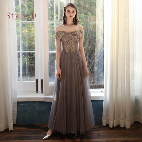 Affordable Brown Bridesmaid Dresses 2020 A-Line / Princess Beading Floor-Length / Long Ruffle Wedding Party Dresses