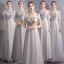 Affordable Champagne Grey Bridesmaid Dresses 2020 A-Line / Princess Appliques Lace Sash Floor-Length / Long Ruffle Wedding Party Dresses