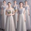 Affordable Champagne Grey Bridesmaid Dresses 2020 A-Line / Princess Appliques Lace Sash Floor-Length / Long Ruffle Wedding Party Dresses