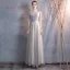 Affordable Champagne Grey Bridesmaid Dresses 2020 A-Line / Princess Appliques Lace Sash Floor-Length / Long Ruffle Wedding Party Dresses