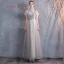 Affordable Champagne Grey Bridesmaid Dresses 2020 A-Line / Princess Appliques Lace Sash Floor-Length / Long Ruffle Wedding Party Dresses