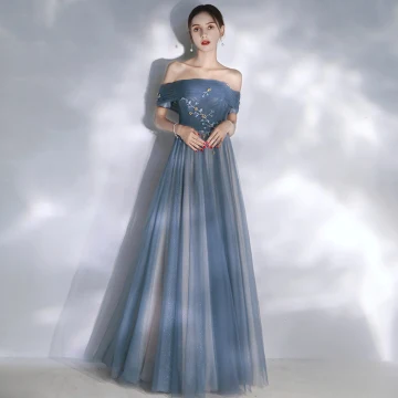 Eleganta Ocean Blå Aftonklänningar 2020 Prinsessa Av Axeln Korta Ärm Glittriga Glitter Tyll Beading Långa Ruffle Halterneck Formella Klänningar