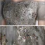 Elegant Grey Evening Dresses  2020 A-Line / Princess Off-The-Shoulder Puffy Short Sleeve Beading Appliques Sequins Court Train Ruffle Backless Formal Dresses