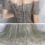 Elegant Grey Evening Dresses  2020 A-Line / Princess Off-The-Shoulder Puffy Short Sleeve Beading Appliques Sequins Court Train Ruffle Backless Formal Dresses