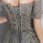 Elegant Grey Evening Dresses  2020 A-Line / Princess Off-The-Shoulder Puffy Short Sleeve Beading Appliques Sequins Court Train Ruffle Backless Formal Dresses