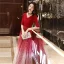 Affordable Red Evening Dresses  2020 A-Line / Princess V-Neck 1/2 Sleeves Appliques Star Sequins Floor-Length / Long Ruffle Backless Formal Dresses