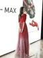 Affordable Red Evening Dresses  2020 A-Line / Princess V-Neck 1/2 Sleeves Appliques Star Sequins Floor-Length / Long Ruffle Backless Formal Dresses