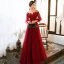 Élégant Rouge Robe De Soirée 2020 Princesse Transparentes Encolure Dégagée Gonflée 3/4 Manches Appliques En Dentelle Perlage Longue Volants Dos Nu